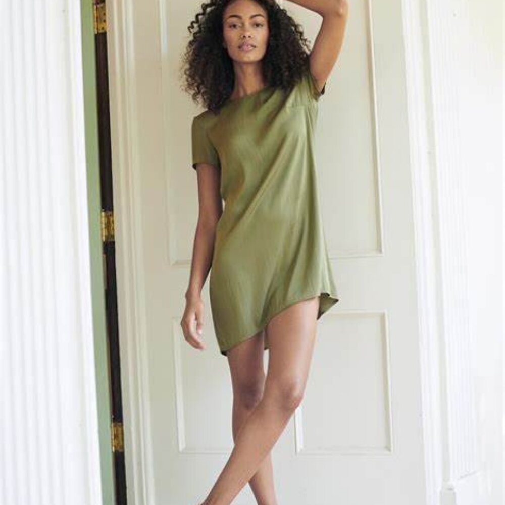 Quince Olive Green Mini Dress